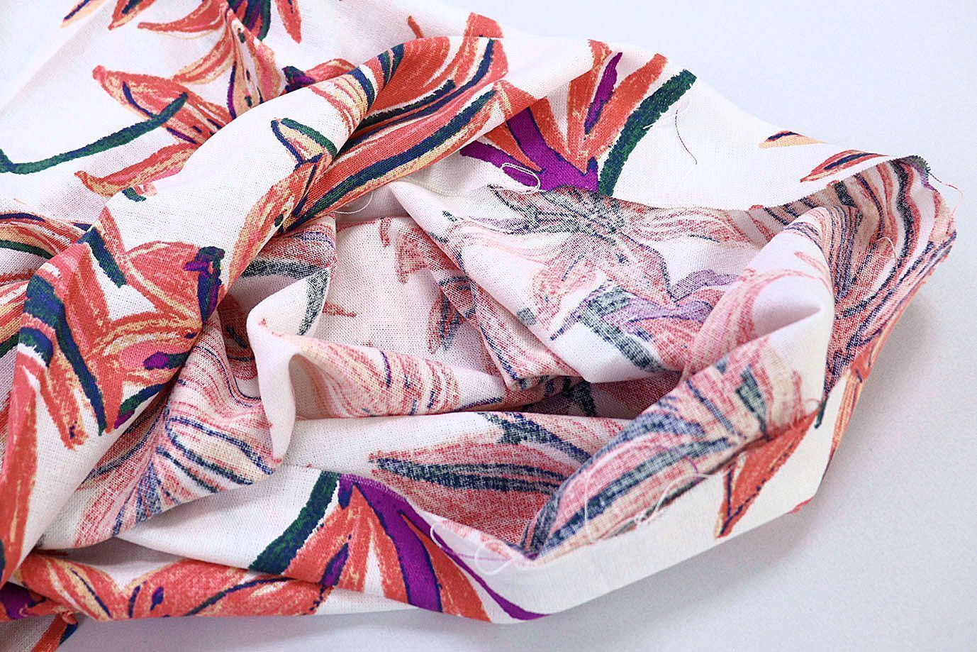 Лен принт/листья оранжевые на белом 3852-PY/D#1/C#2