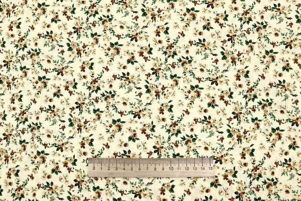 Штапель принт/цветы коричнево-зеленые на кремовом 4205-PY/D#13/C#3