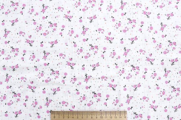 Муслин принт/цветы розовые на белом 1393-PY/D#6/C#3