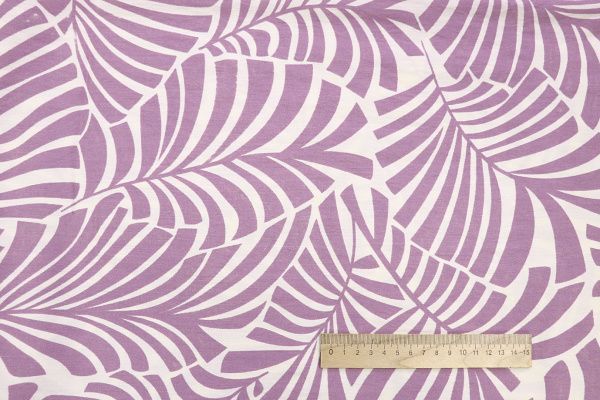 Лен N/R слаб принт/листья сиреневые на белом 3826-PY/D#2/C#4