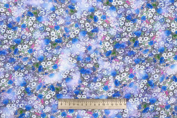 Штапель принт/цветы сине-зелено-белые 4205-PY/D#29/C#1