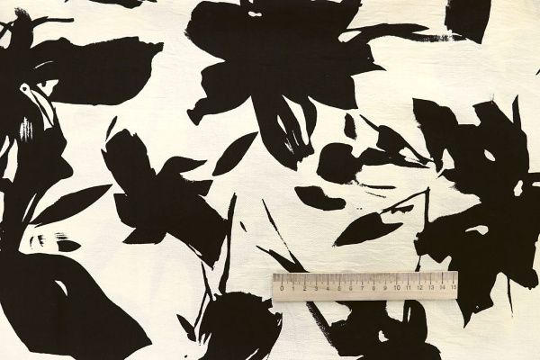 Лен БОХО принт/цветы черные на молочном 4077-PY/D#1/C#1