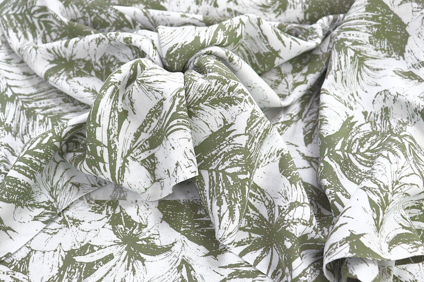 Штапель принт/листья зеленые на белом 3861-PY/D#19/C#1