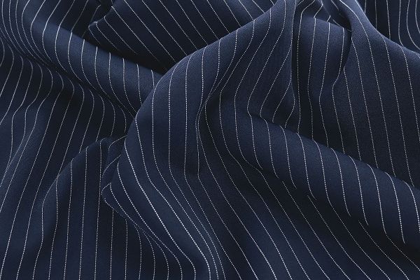 Костюмная ткань «Мадонна» принт/полоска бело-синяя 3581-PY/C#Navy