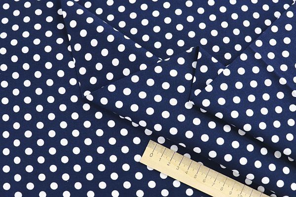 Хлопок "Поплин" стрейч принт/горох белый на темно-синем 3716-PY/D#1/C#4