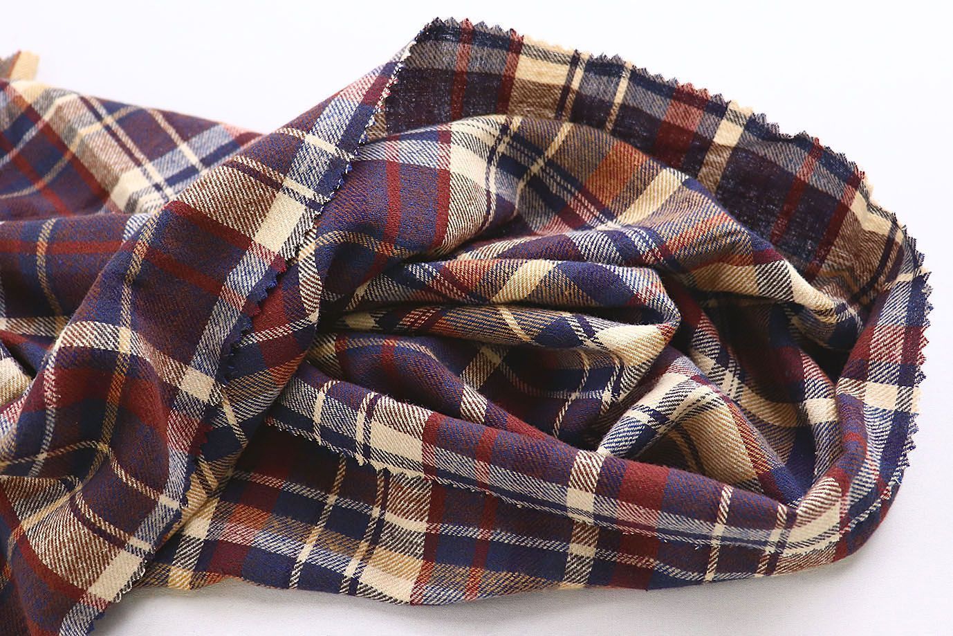 Рубашечная ткань принт/клетка красно-бежевая на синем 4015-PY/D#36398