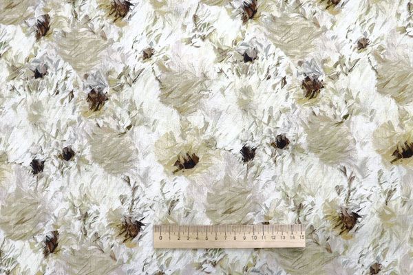 Лен "Медея" принт/цветы коричнево-песочнные на белом 4097-PY/D#4/C#3