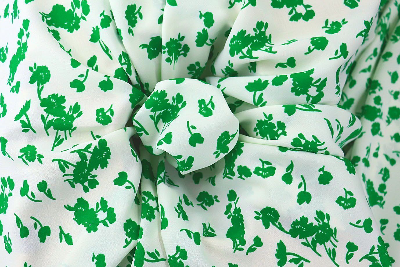Блузочная ткань "SPH" принт/цветы зеленые на белом 3424-PY/D#H1618/C#6