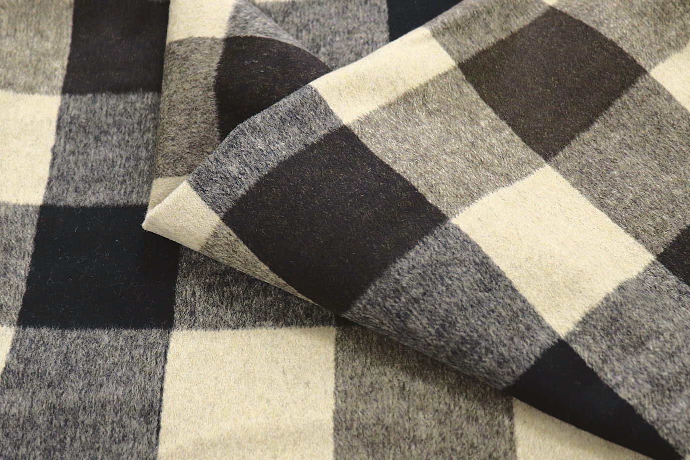 Пальтовая ткань "Микроворса" принт/клетка черная на молочном 1217-002/C#4