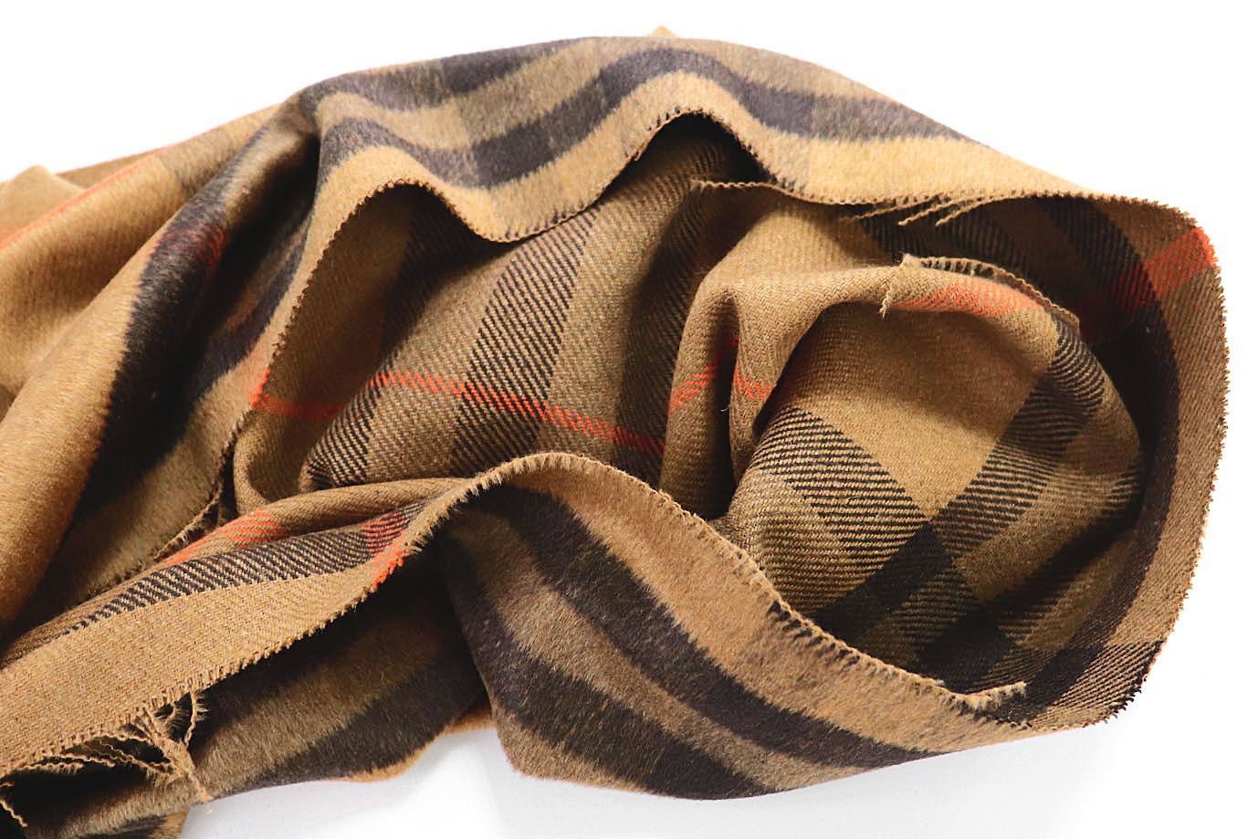 Пальтовая ткань "Микроворса" принт/клетка оранжево-коричневая на горчичном 778-90135/C#903