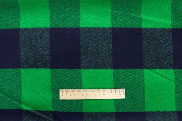 Пальтовая ткань "Микроворса" принт/клетка сине-зеленая 778-90135/C#8042-3
