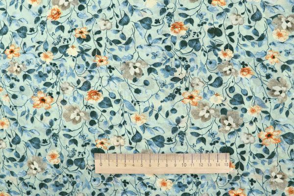 Шифон принт/цветы сине-оранжевые на мятном 3707-PY/D#58/C#4