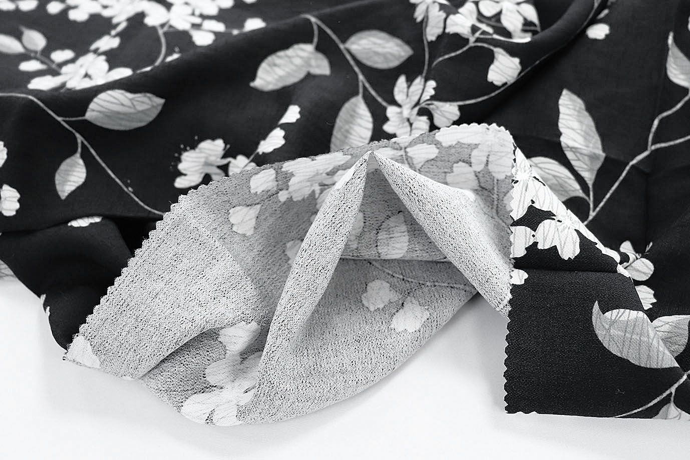 Лен БОХО принт/цветы бело-серые на черном 3730-PY/D#1/C#1