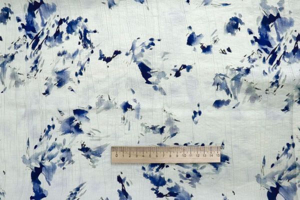 Лен "Медея" принт/синий на молочном 4098-PY/D#2/C#1