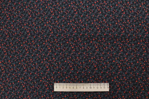 Штапель принт/цветы красные на черном 1443-PY/D#7/C#1