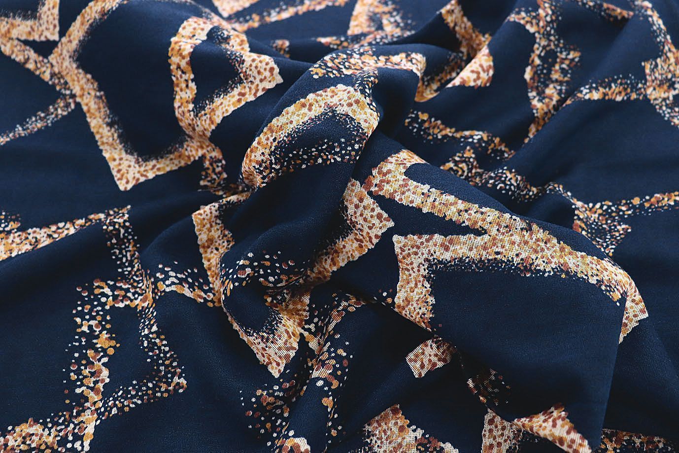 Трикотаж "Модал" принт/квадраты бежево-коричневые на синем 3602-PY/D#9/C#1