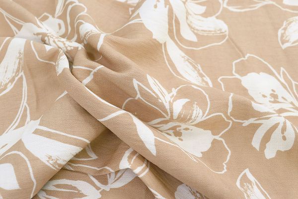 Лен БОХО принт/цветы белые на персиковом 3815-PY/D#2/C#5