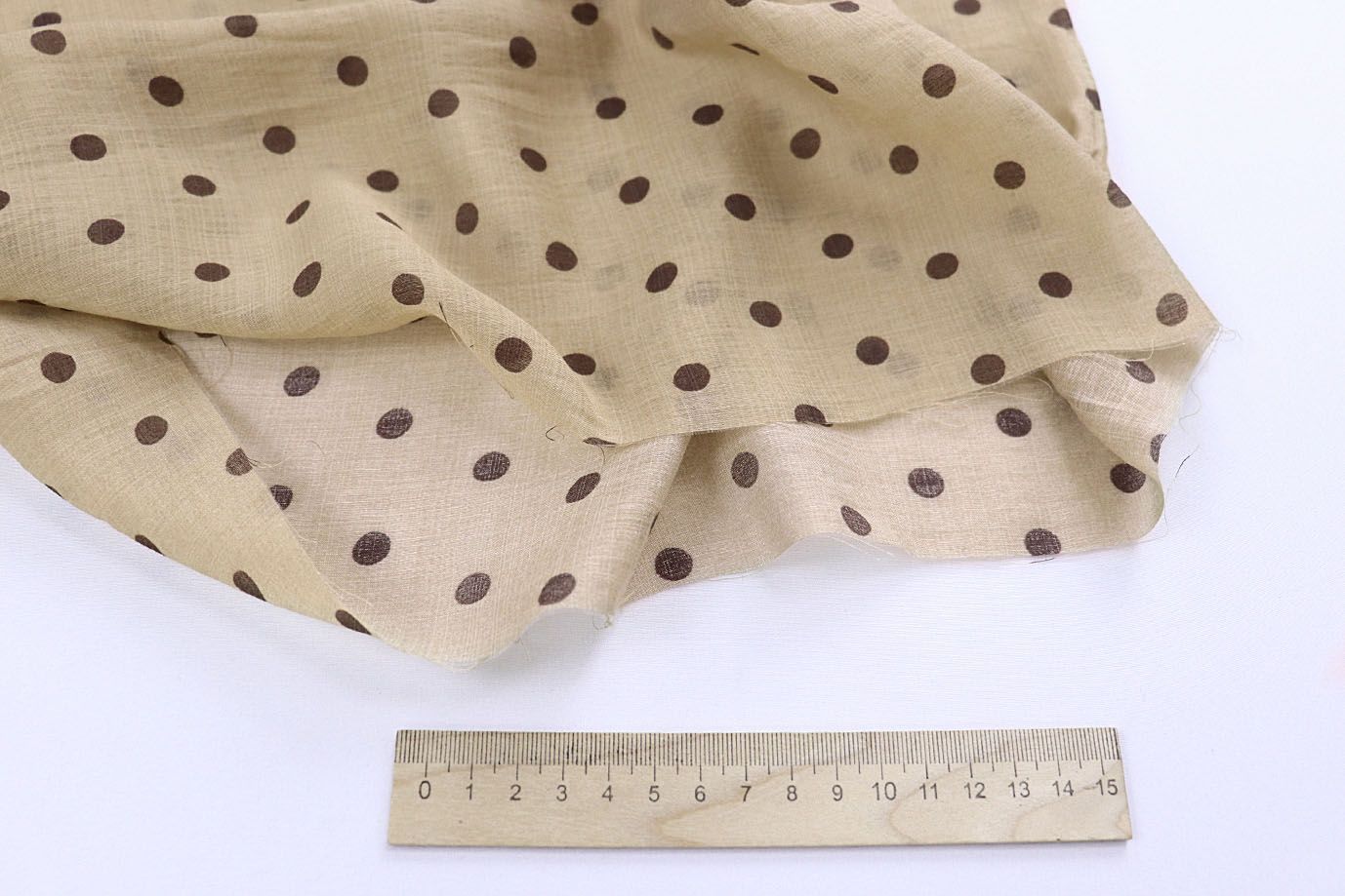 Органза принт/горох коричневый на бежевом 4197-PY/D#1/C#2