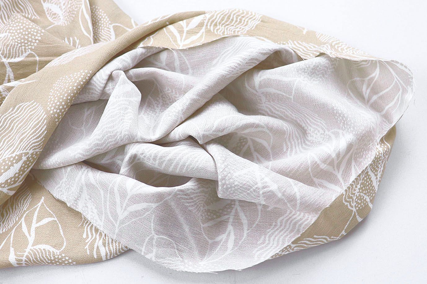 Лен БОХО принт/листья белые на бежевом 12506/D#6/C#1