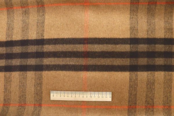Пальтовая ткань "Микроворса" принт/клетка оранжево-коричневая на горчичном 778-90135/C#903