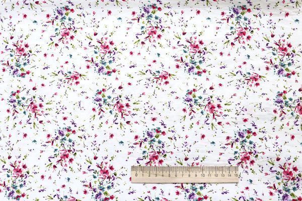 Лен БОХО принт/цветы красно-сиреневые на белом 4075-PY/D#1/C#1