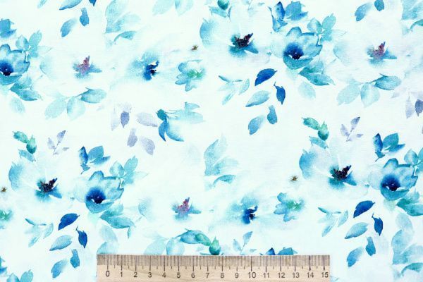 Штапель принт/цветы бирюзовые на белом 4203-PY/D#53/C#1