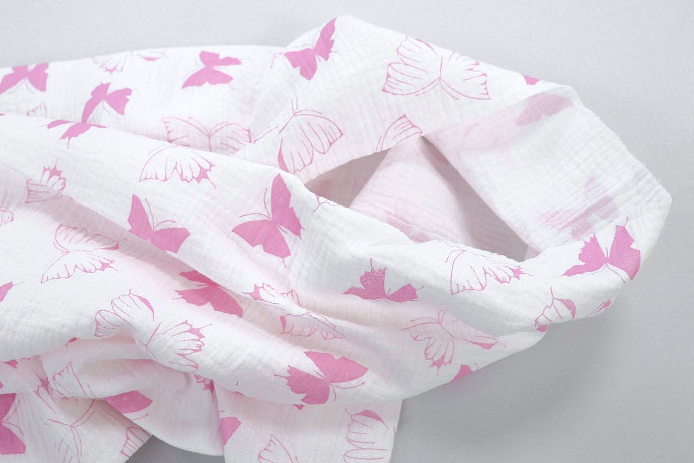 Муслин принт/бабочки розовые на белом 1393-PY/D#12/C#3