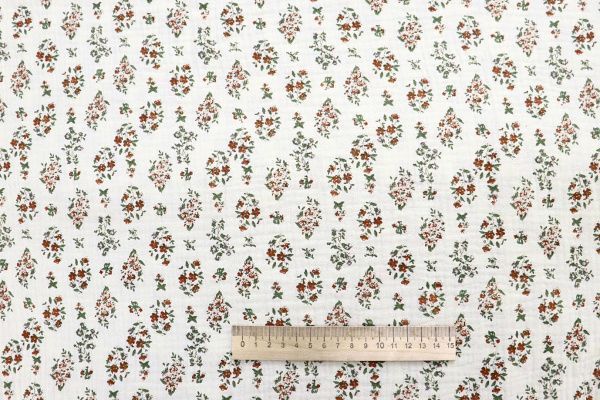 Муслин принт/цветы зелено-коричневые на молочном 4082-PY/D#5/C#1