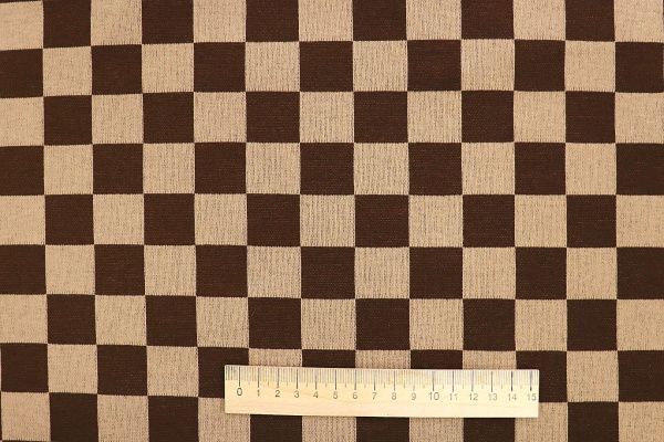 Трикотаж "Евроангора" жаккард принт/шахматы бежево-коричневые 3281-PY/C#1