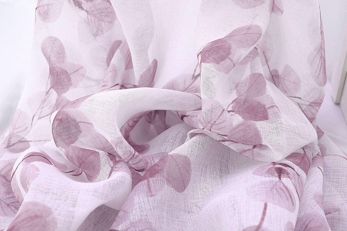 Тюль принт/листья сиреневые WBC23/C#10B