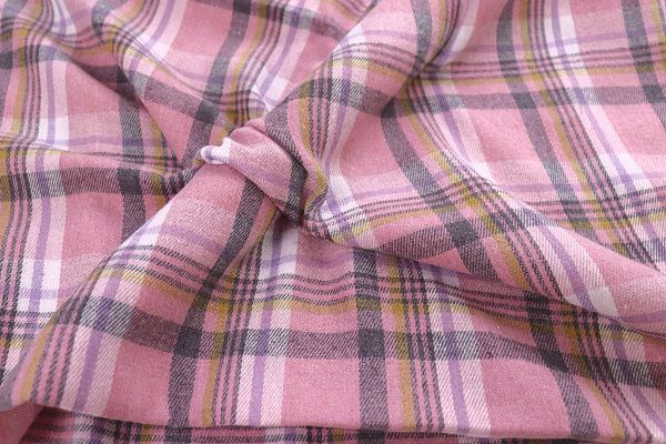 Рубашечная ткань принт/клетка серо-желтая на розовом 1418-PY/D#11/C#2