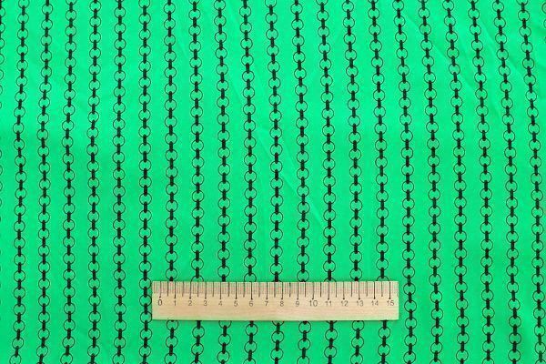 Сатин "Армани" принт/цепи черные на зеленом 3588-PY/D#14/C#3