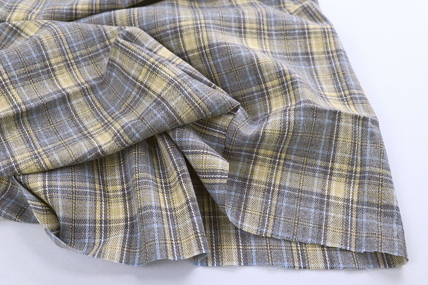Рубашечная ткань принт/клетка желто-голубая на светло-сером 1418-PY/D#15/C#2