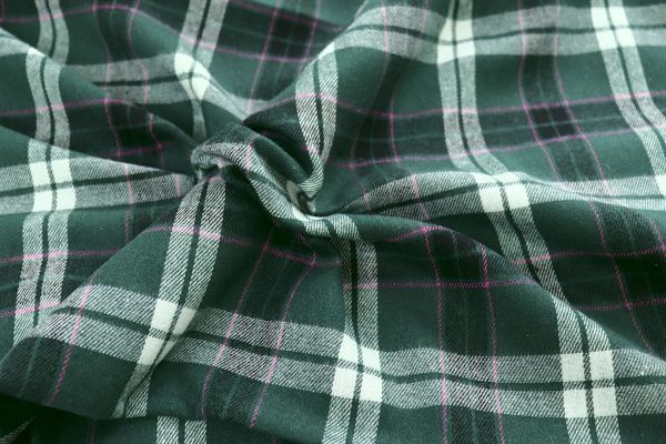Рубашечная ткань принт/клетка бело-розовая на зеленом 1418-PY/D#14/C#3