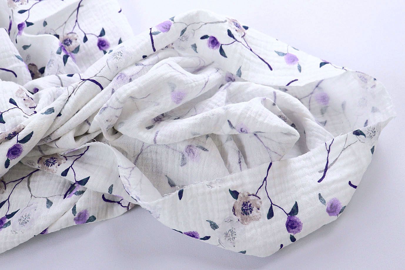 Муслин принт/цветы фиолетово-бежевые на белом 4082-PY/D#6/C#1