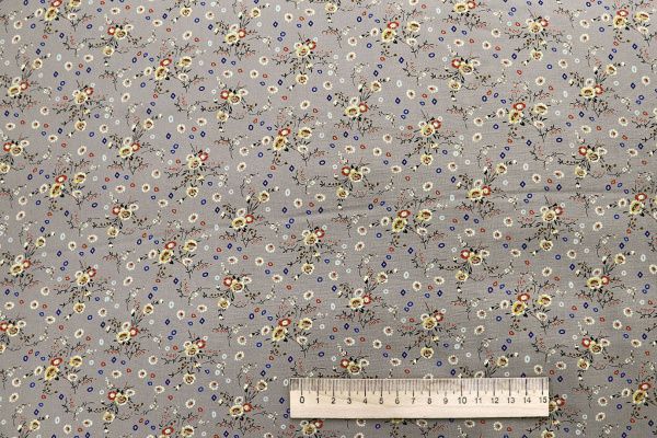 Штапель принт/цветы красно-желтые на сером 1443-PY/D#4/C#5