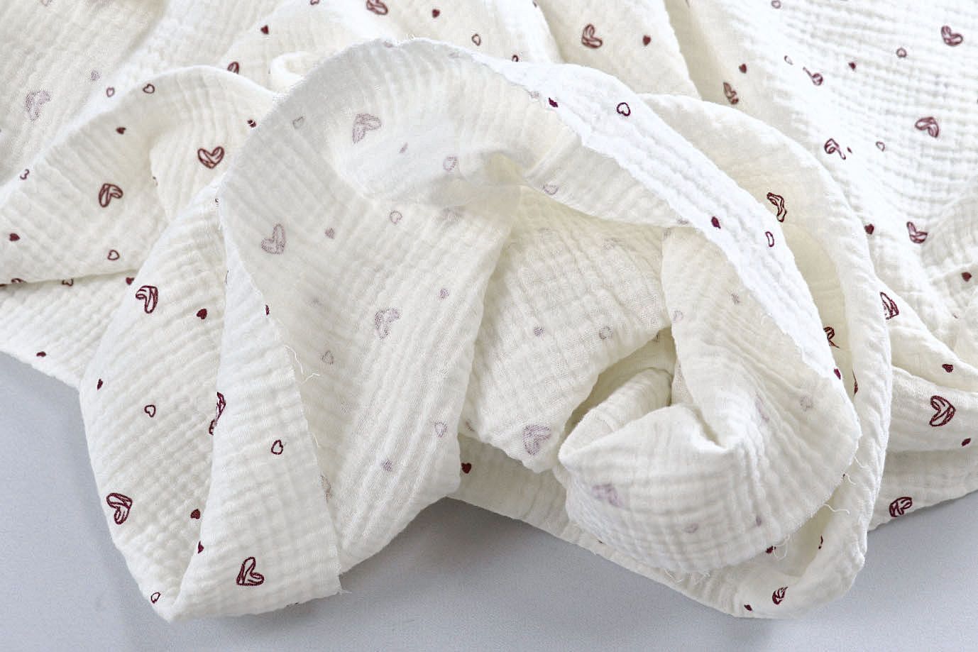 Муслин принт/сердечки бордовые на белом 4017-PY/D#1