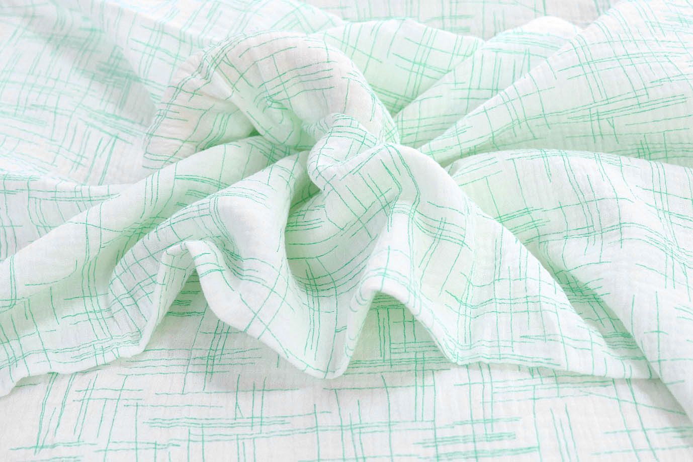 Муслин принт/зеленый на белом 1393-PY/D#8/C#3