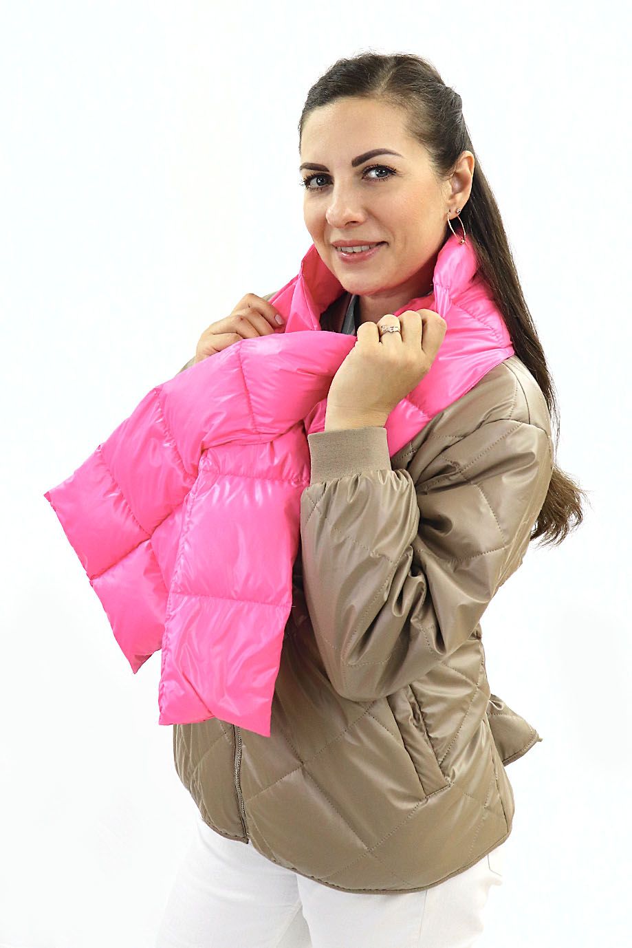 Шарф пуховый "Aria" квадратная стежка/розовый Шарф пуховый "Aria"