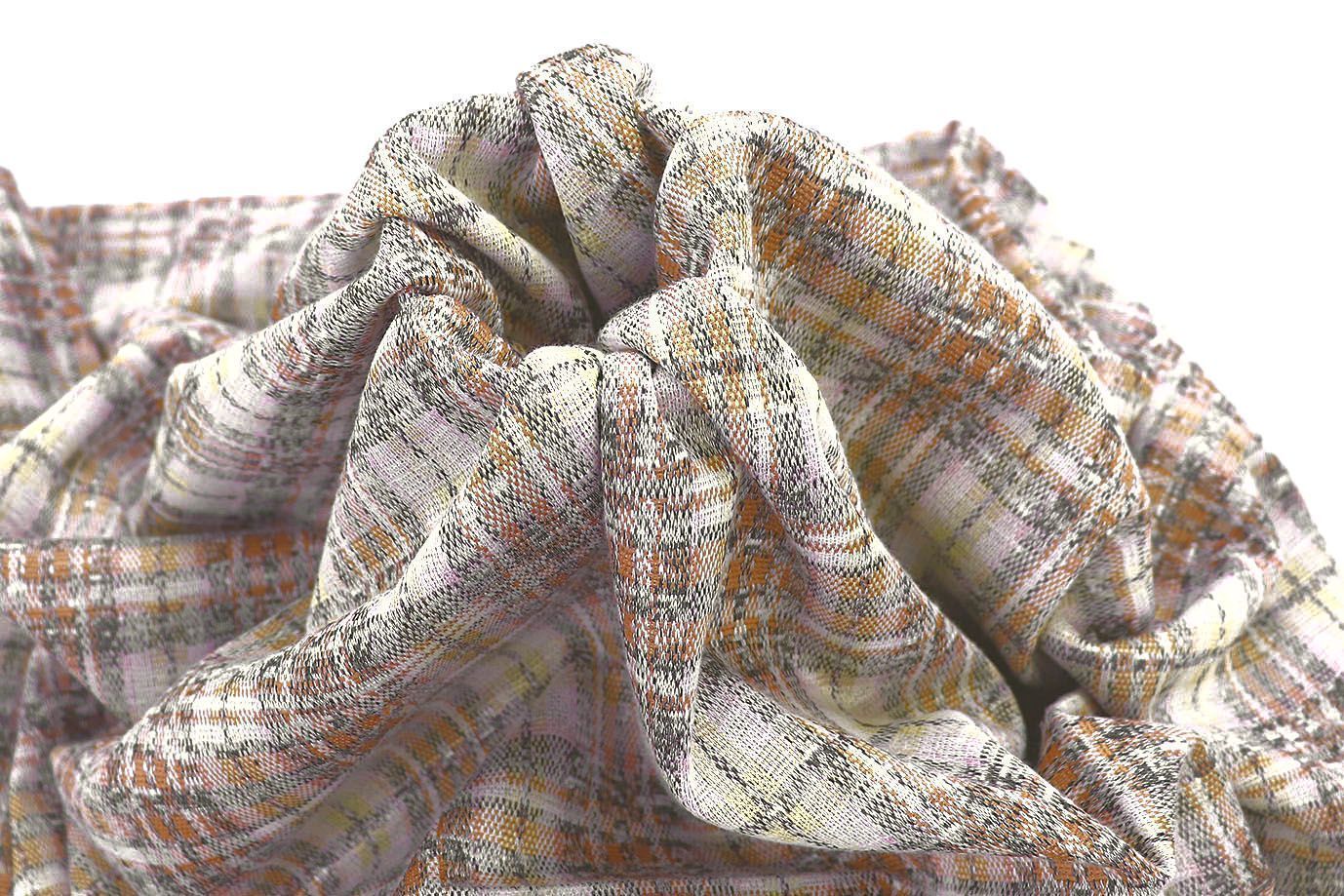 Трикотаж жаккард принт/клетка бежево-белый 3257-22-PY/D#11/C#4