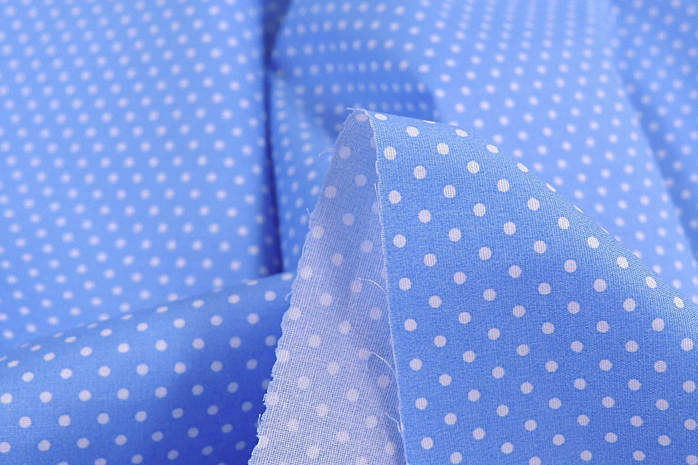 Хлопок "Поплин" стрейч принт/горох белый на светло-синем 3716-PY/D#2/C#2