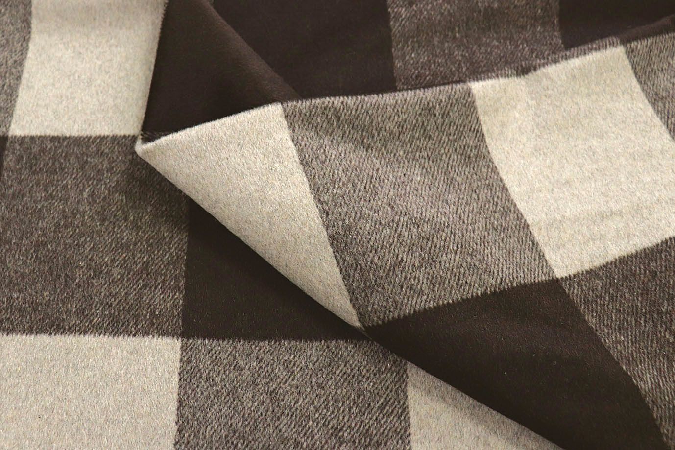 Пальтовая ткань "Микроворса" принт/клетка коричневая на бежевом 1150-21527/C#33 (3082)