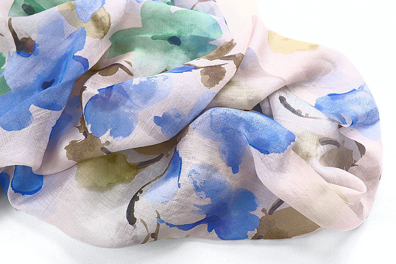 Вуаль принт/цветы сине-зеленые на розовом 4080-PY/D#23/C#2