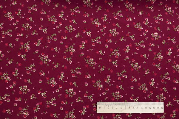 Штапель принт/цветы розово красные на бордовом 1466-PY/D#5/C#1