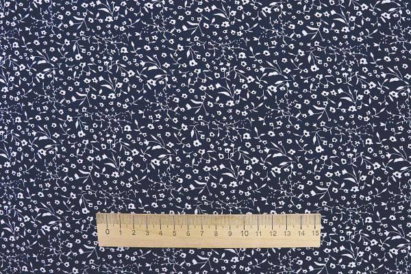Штапель принт/цветы белые на темно-синем 1374-PY/D#50/C#4