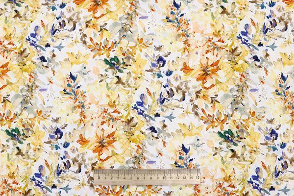 Штапель принт/цветы оранжево-желтые на белом 4205-PY/D#18/C#2