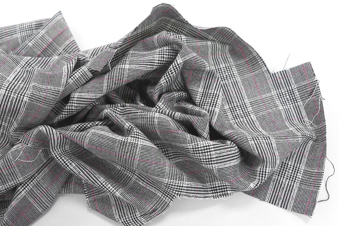Костюмная ткань принт/клетка черно-розвая на сером 3232-PY/D#6 (DM0748)