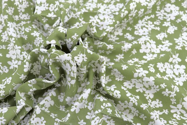 Штапель принт/цветы белые на зеленом 1382-PY/D#4/C#4