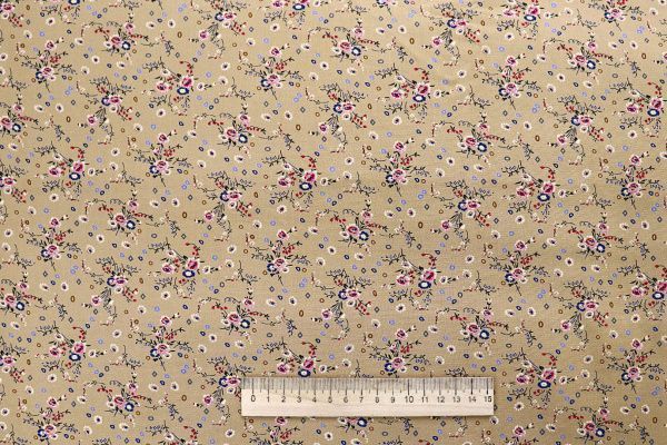 Штапель принт/цветы красно-синие на бежевом 1443-PY/D#4/C#6