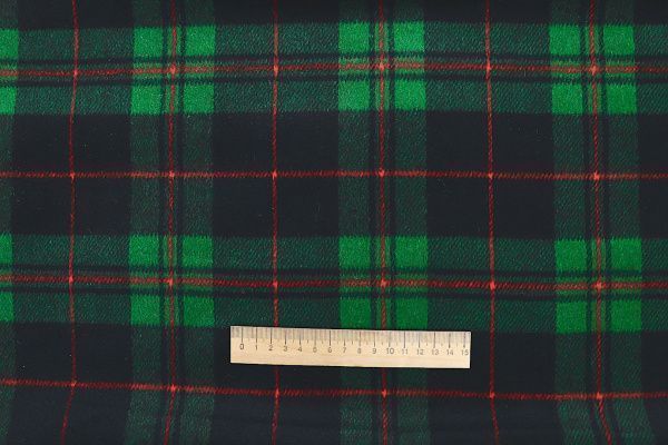 Пальтовая ткань "Микроворса" принт/клетка сине-красная на зеленом 1150-21527/C#13 (3082)